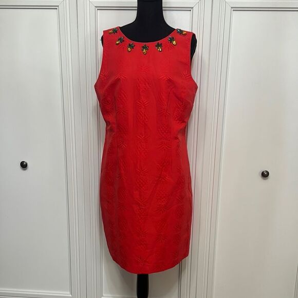 Talbots Red Pineapple Jewel Embellished Sheath Dress - Picture 1 of 7